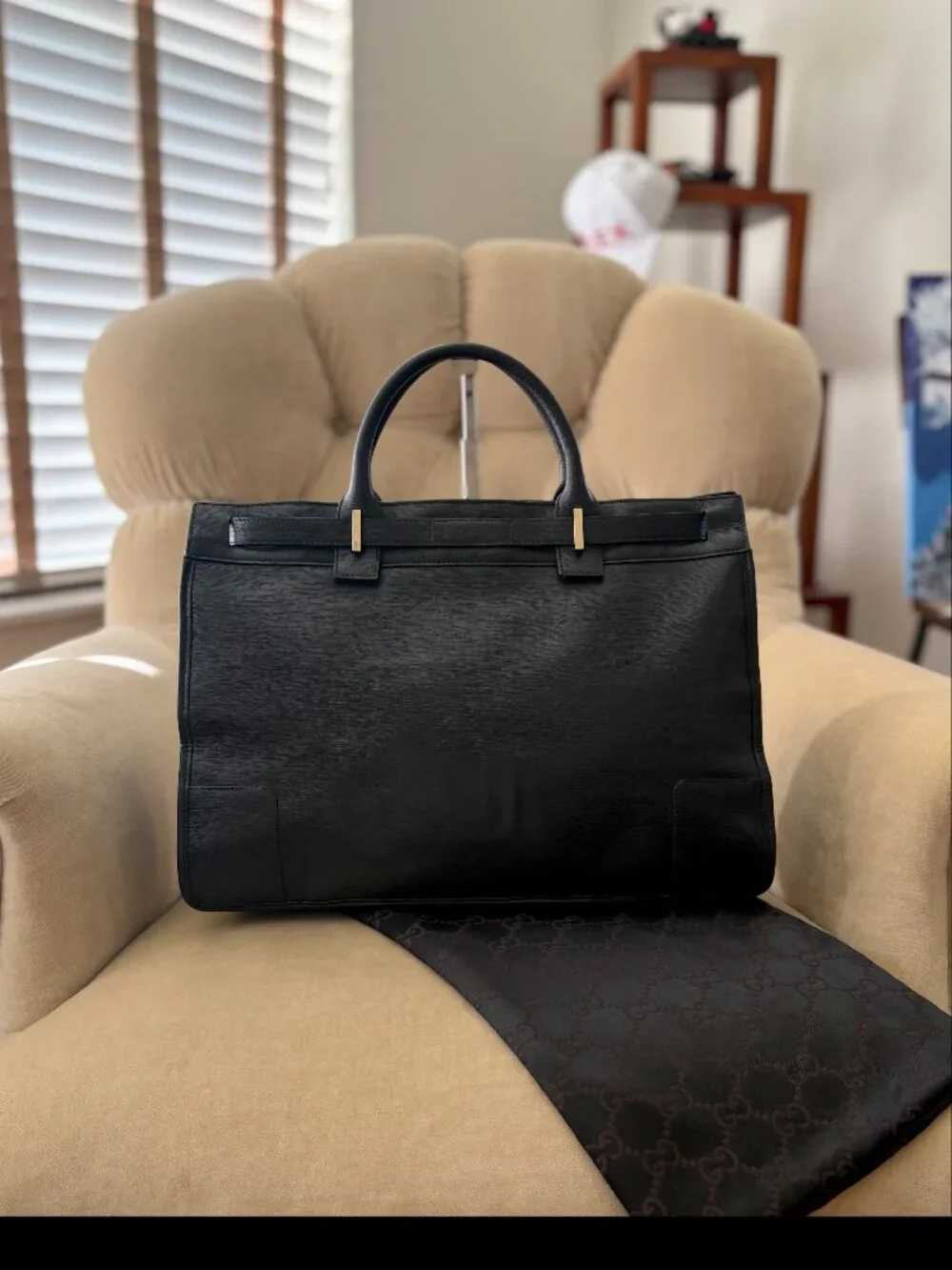 VTG Auth GUCCI Iconic Textured Leather 002-1090 Business Satchel Tote Bag